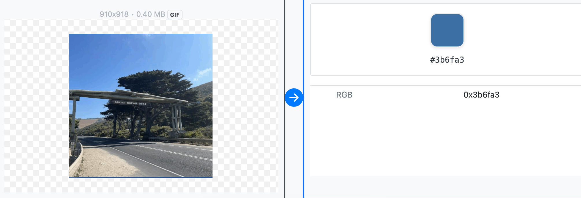 Extracted main color from a gif image with HEX color preview