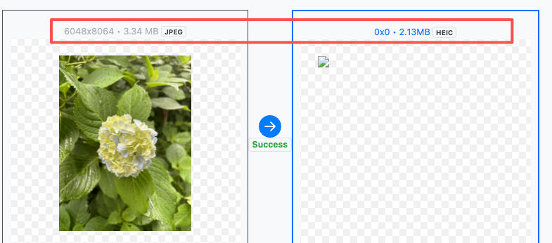 Comparison of heic and jpeg image sizes