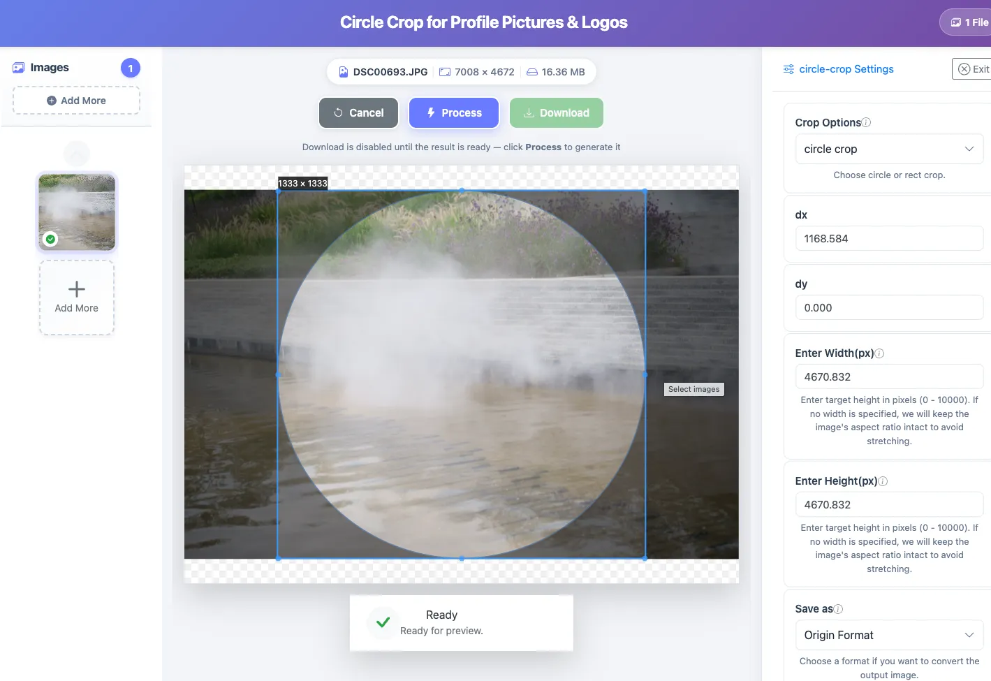 edit the settings for circle crop image