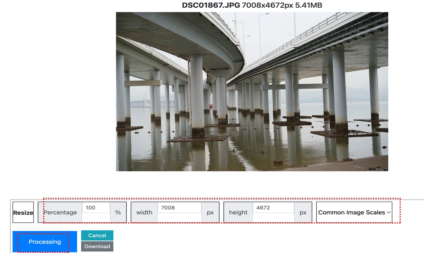 adjusting settings for image resizing